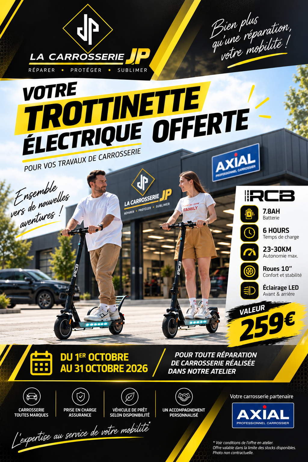Affiche offre trottinette électrique offerte Carrosserie JP
